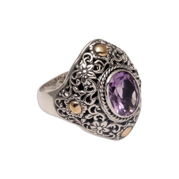 Alternate image for Gold-accented Amethyst Floral Cocktail Ring from Bali Floral Mystique