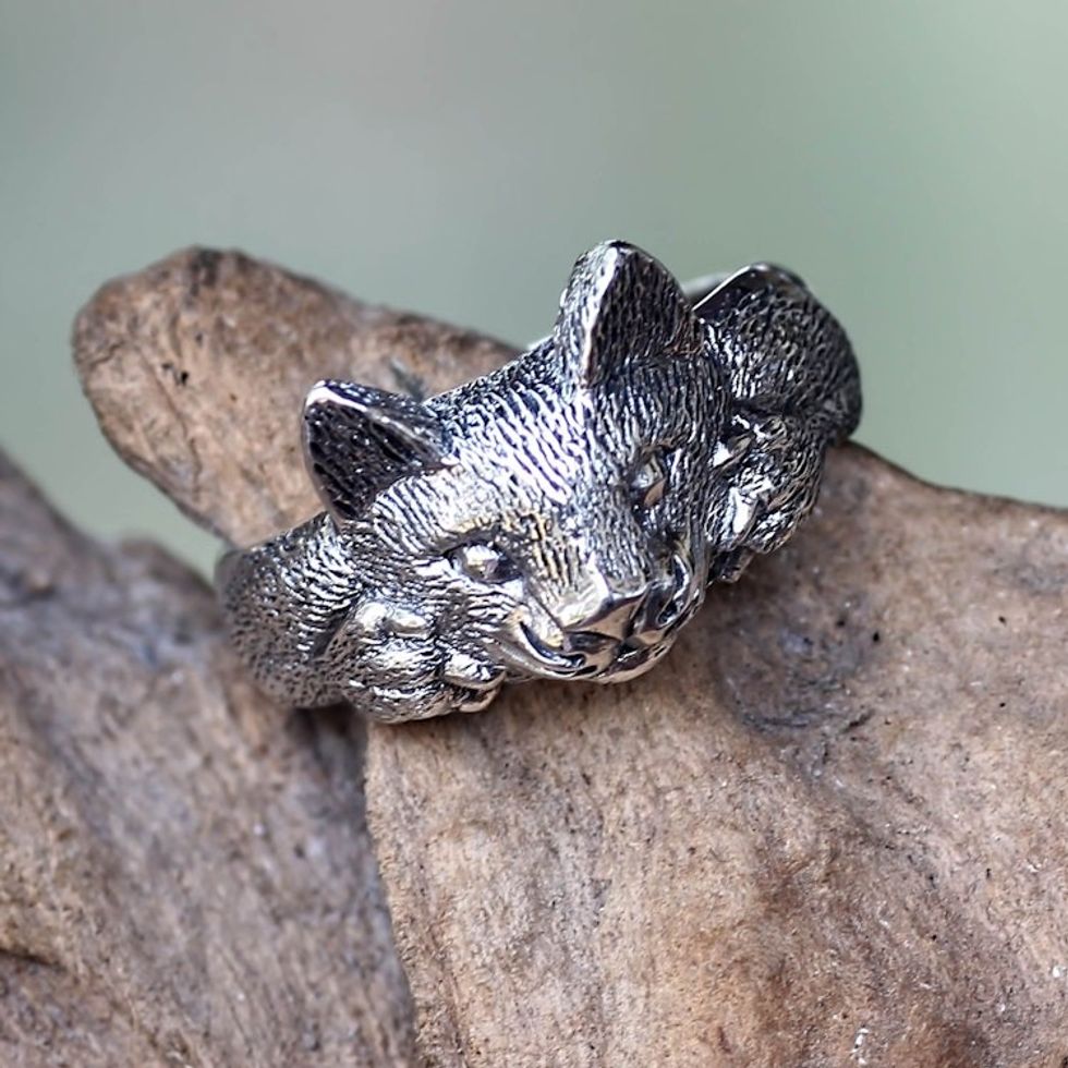 Unique Men's Ocelot Ring Crafted from Sterling Silver 'Feisty Ocelot'