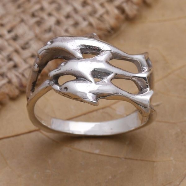 Alternate image for Sterling Silver Dolphin-Themed Cocktail Ring Synchronized Swimmers