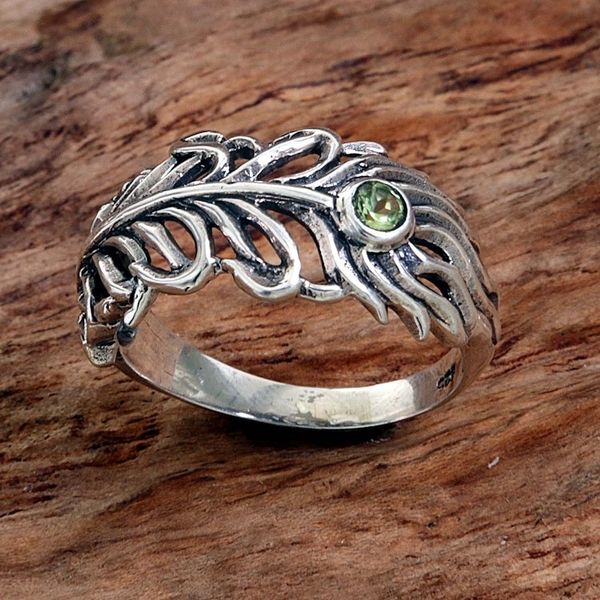 Alternate image for Peridot Sterling Silver Feather Band Ring from Indonesia Feather Light