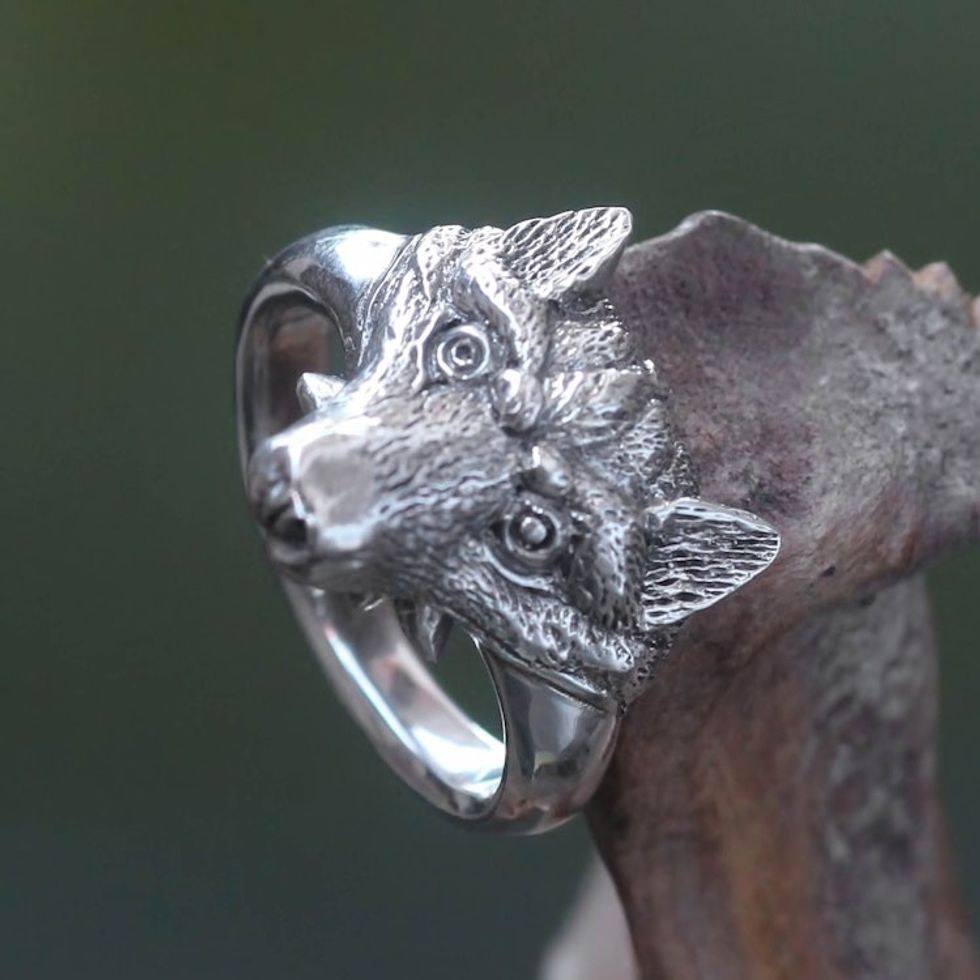 Men's Fair Trade Sterling Silver 925 Fox Ring 'Fierce Fox'