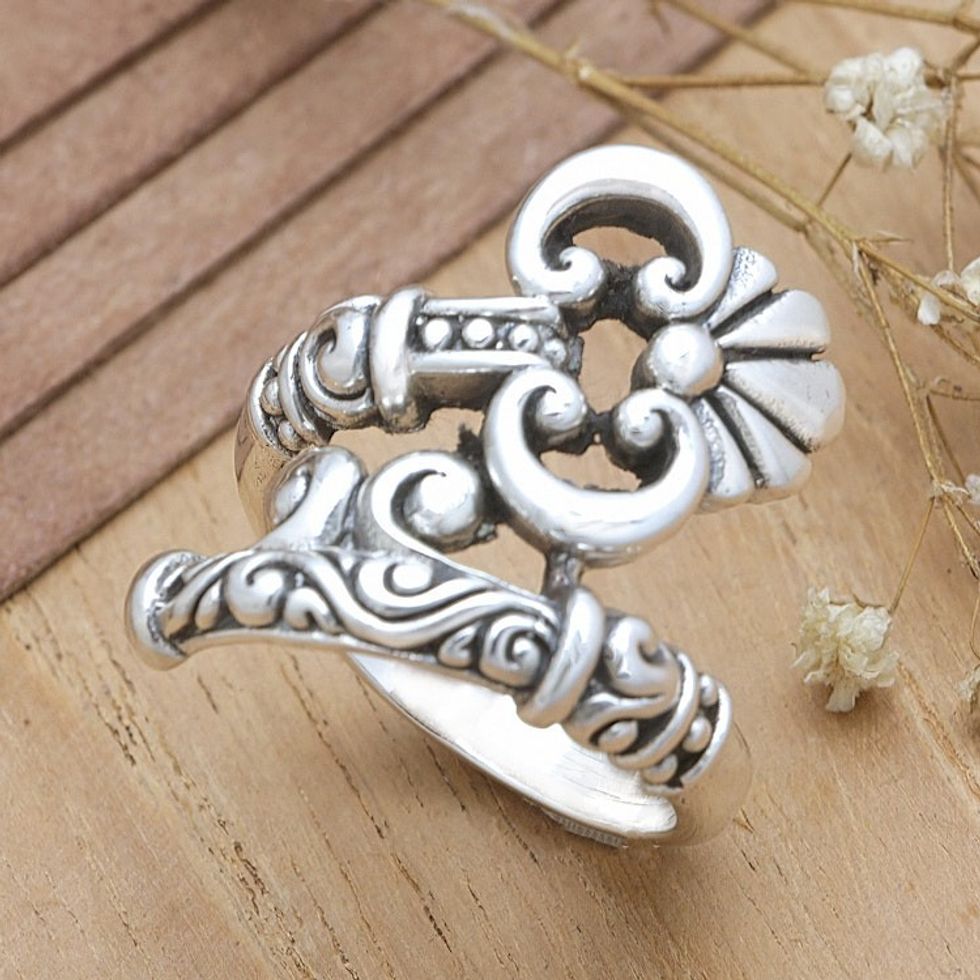 Traditional Balinese Sterling Silver Cocktail Ring 'Key to the World'