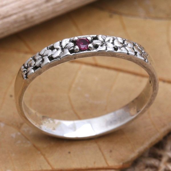 Alternate image for Garnet and Sterling Silver Single Stone Ring Dainty Frangipani