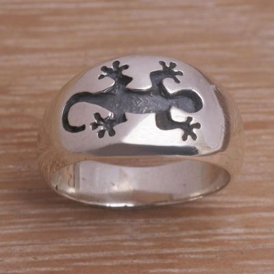 Alternate image for Mens Sterling Silver Gecko Band Ring with Gecko Motif Grand Gecko