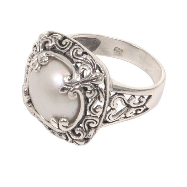Alternate image for Mabe Pearl and Sterling Silver Floral Motif Cocktail Ring White Lunar