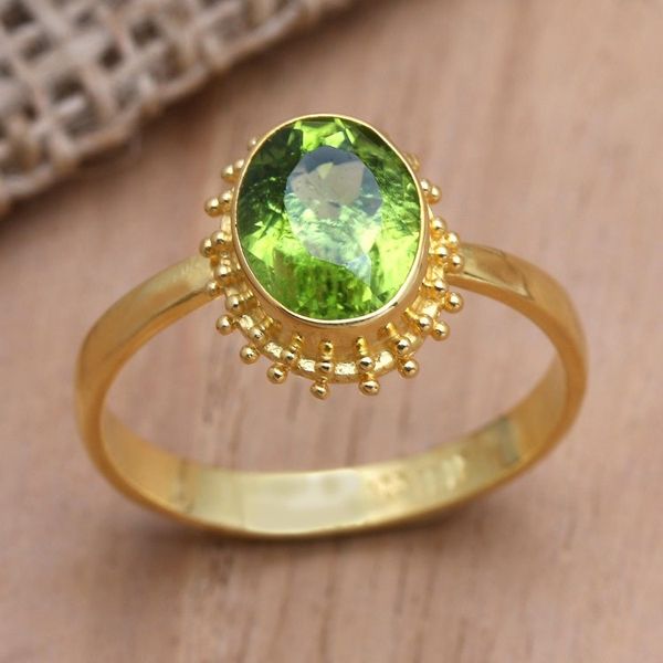 Alternate image for Oval Peridot Cocktail Ring in 18K Gold Plating Spring Brilliance