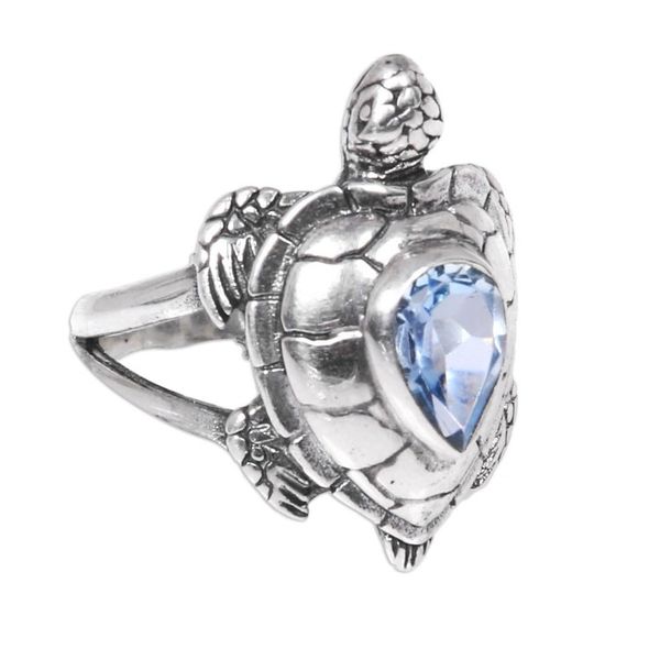 Alternate image for 925 Sterling Silver Animal Theme Turtle Ring with Blue Topaz Turtle Empathy