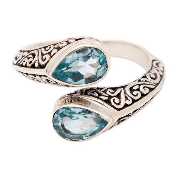 Alternate image for Sterling Silver Wrap Ring with Two Faceted Blue Topaz Stones Two Marvels
