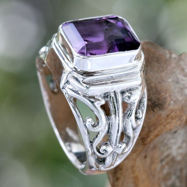 Alternate image for Mens Sterling Silver and Amethyst Ring Wisdom Warrior