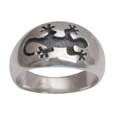 Alternate image for Mens Sterling Silver Gecko Band Ring with Gecko Motif Grand Gecko