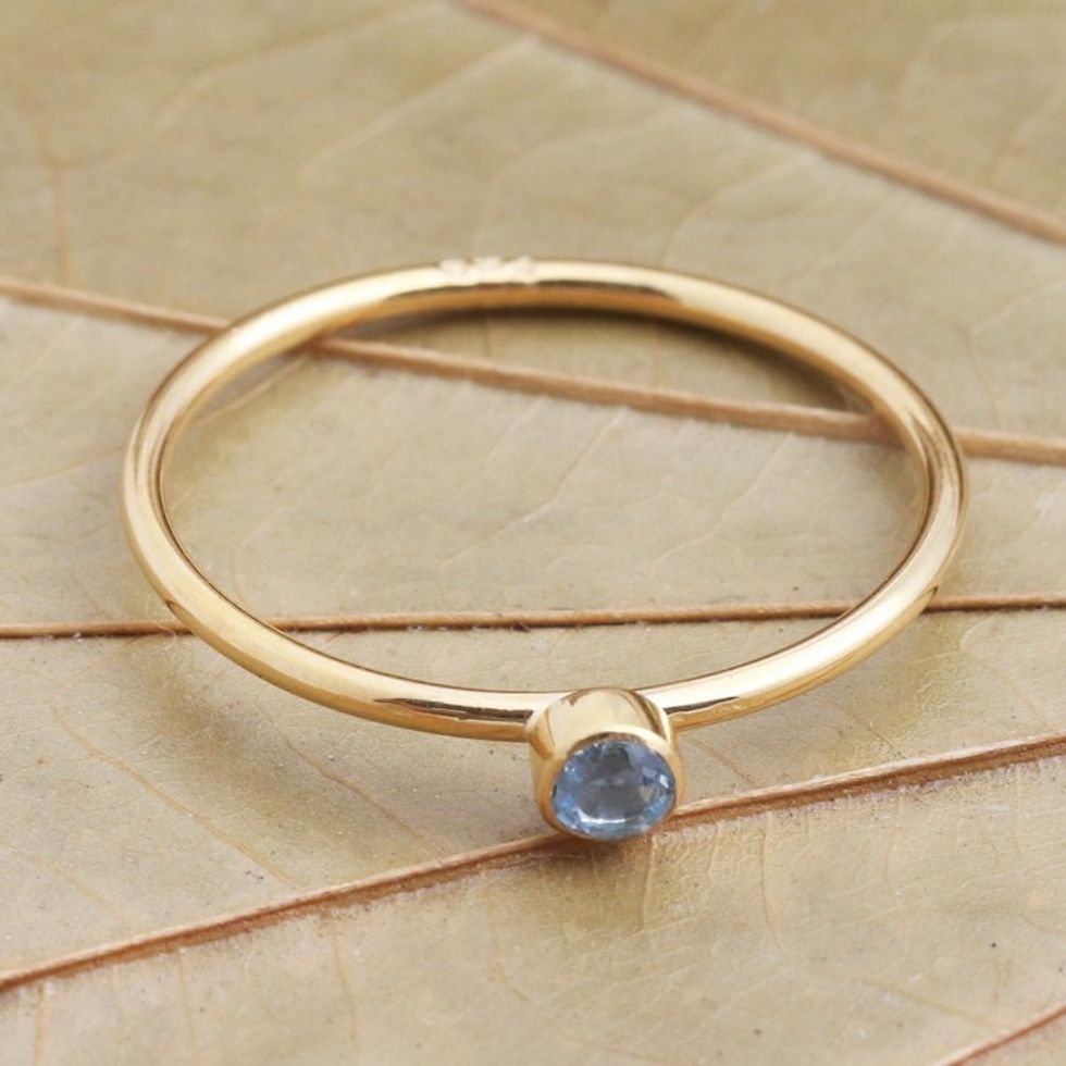 18k Gold Plated Solitaire Ring with Blue Quartz 'Subtly Sweet'