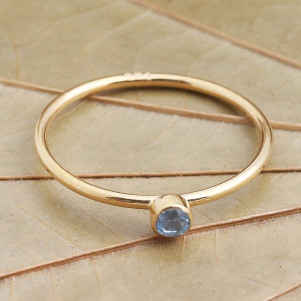 Alternate image for 18k Gold Plated Solitaire Ring with Blue Quartz Subtly Sweet