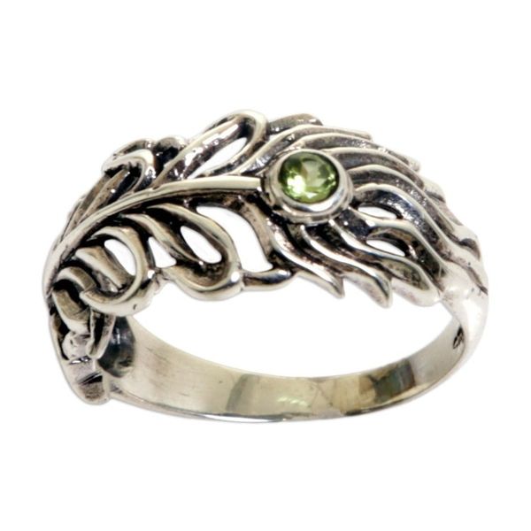 Alternate image for Peridot Sterling Silver Feather Band Ring from Indonesia Feather Light