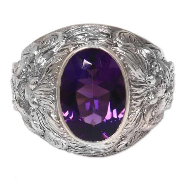 Alternate image for Barong Theme Mens Sterling Silver and Amethyst Ring Benevolent Barong