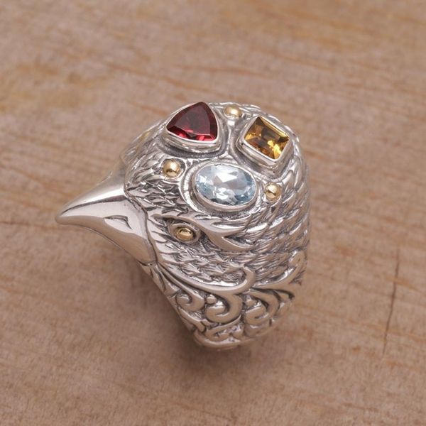 Alternate image for Gold Accent Multi-Gemstone Bird Cocktail Ring from Bali Starling Charisma