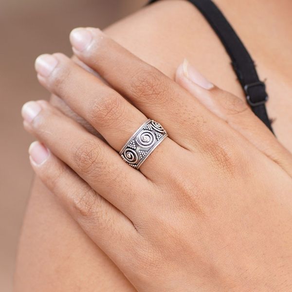 Alternate image for Handmade Sterling Silver Band Ring Whirlwind