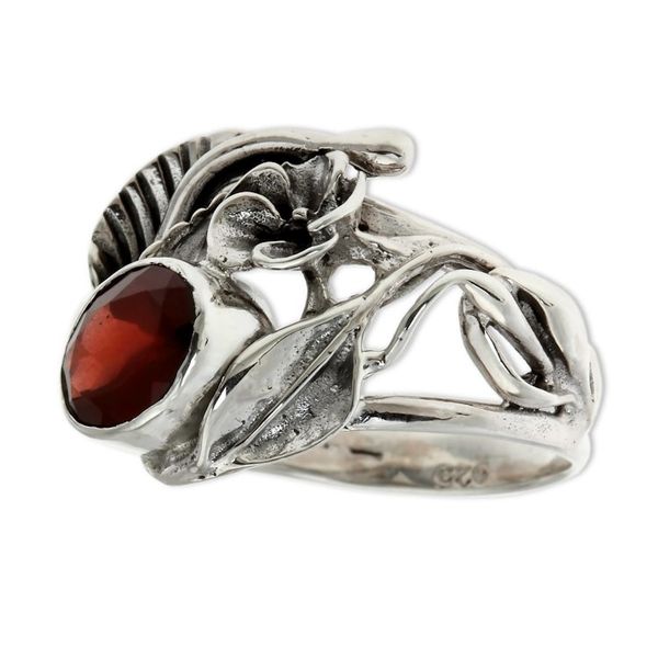 Alternate image for Fair Trade Floral Garnet and Silver Ring Frangipani Bouquet