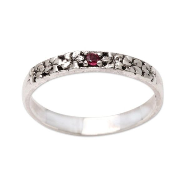 Alternate image for Garnet and Sterling Silver Single Stone Ring Dainty Frangipani