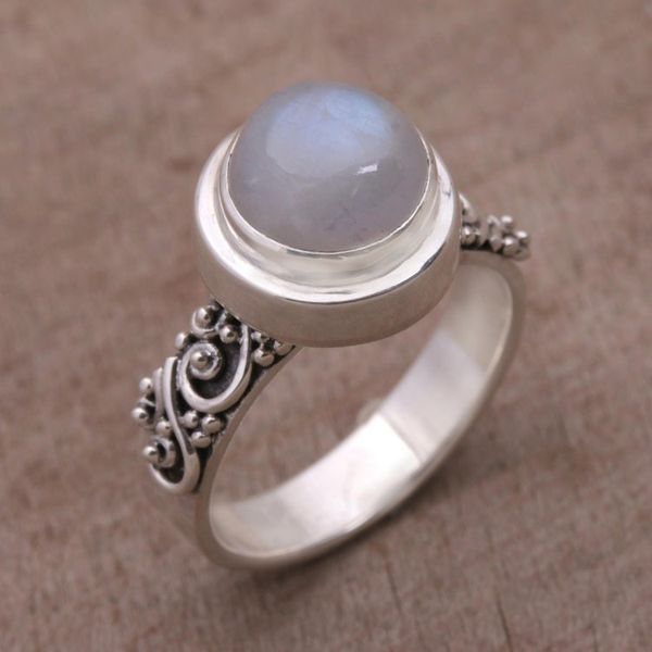 Alternate image for Rainbow Moonstone and Sterling Silver Ring from Bali Translucent Forest