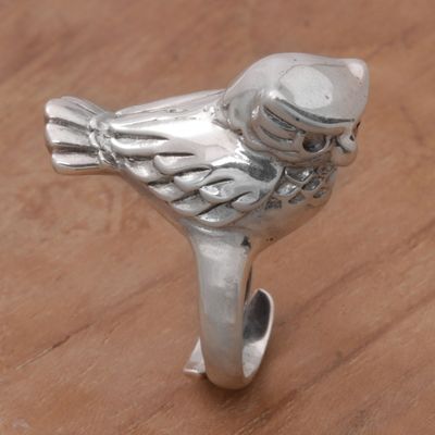Alternate image for Artisan Crafted Sterling Silver Owl Cocktail Ring from Bali Perched Owl