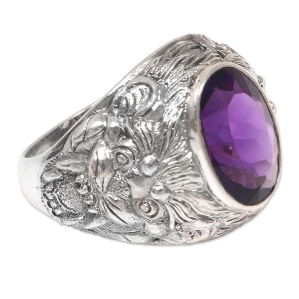 Alternate image for Barong Theme Mens Sterling Silver and Amethyst Ring Benevolent Barong