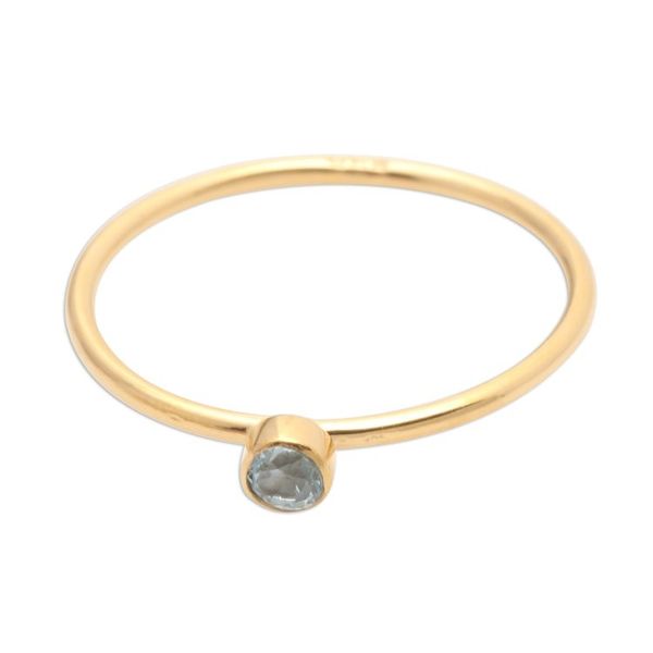 Alternate image for 18k Gold Plated Solitaire Ring with Blue Quartz Subtly Sweet