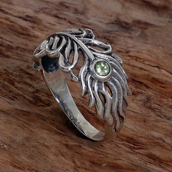 Alternate image for Peridot Sterling Silver Feather Band Ring from Indonesia Feather Light
