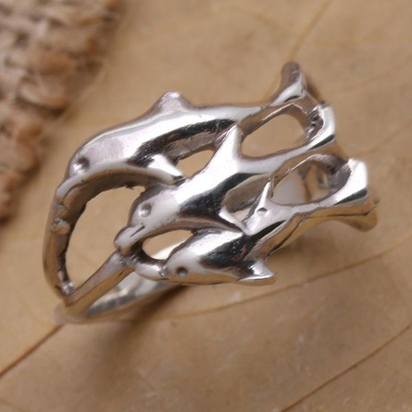 Alternate image for Sterling Silver Dolphin-Themed Cocktail Ring Synchronized Swimmers
