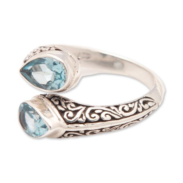 Alternate image for Sterling Silver Wrap Ring with Two Faceted Blue Topaz Stones Two Marvels