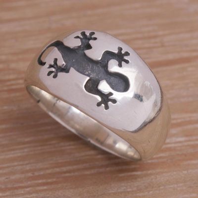 Alternate image for Mens Sterling Silver Gecko Band Ring with Gecko Motif Grand Gecko