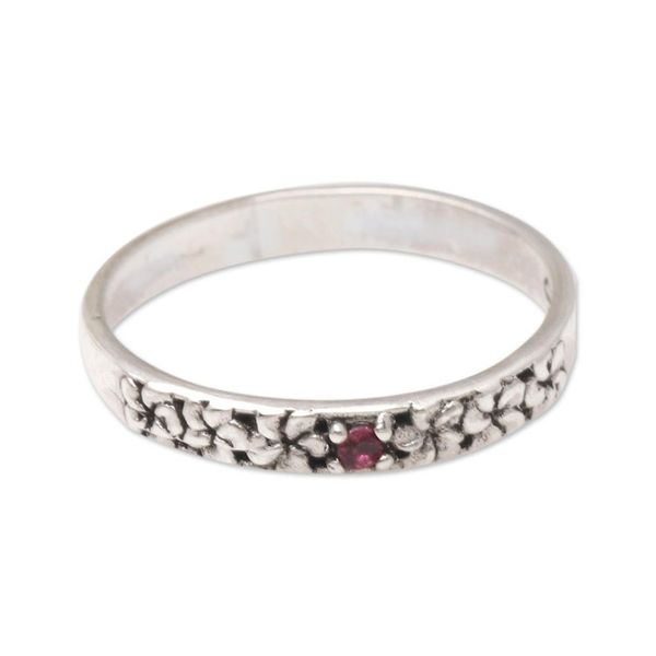 Alternate image for Garnet and Sterling Silver Single Stone Ring Dainty Frangipani