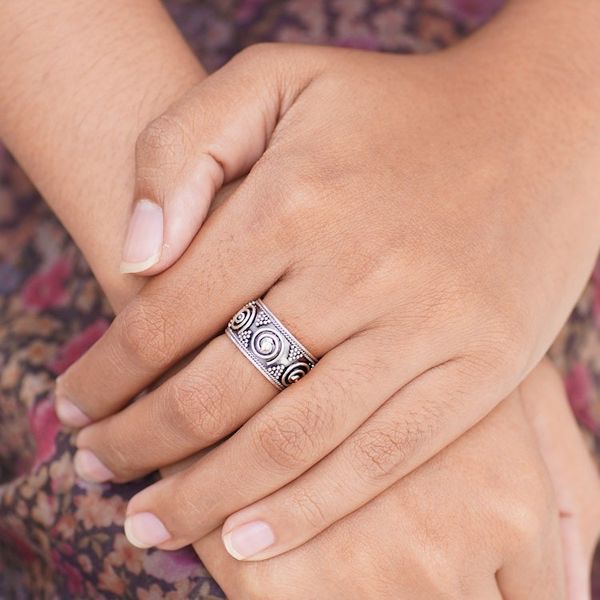 Alternate image for Handmade Sterling Silver Band Ring Whirlwind