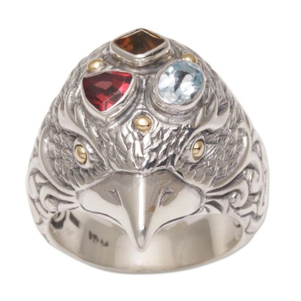 Alternate image for Gold Accent Multi-Gemstone Bird Cocktail Ring from Bali Starling Charisma