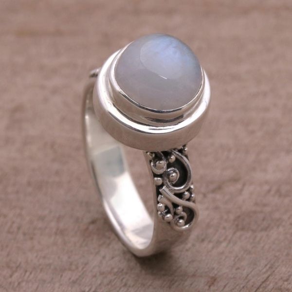 Alternate image for Rainbow Moonstone and Sterling Silver Ring from Bali Translucent Forest