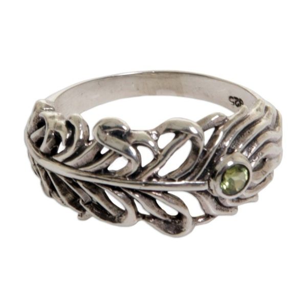 Alternate image for Peridot Sterling Silver Feather Band Ring from Indonesia Feather Light