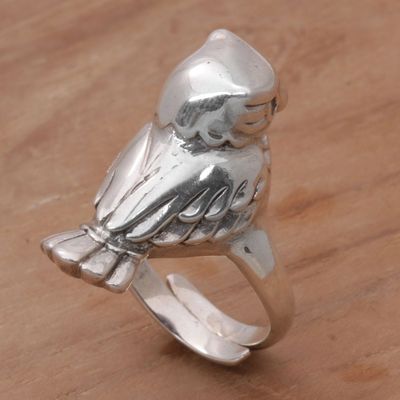 Alternate image for Artisan Crafted Sterling Silver Owl Cocktail Ring from Bali Perched Owl