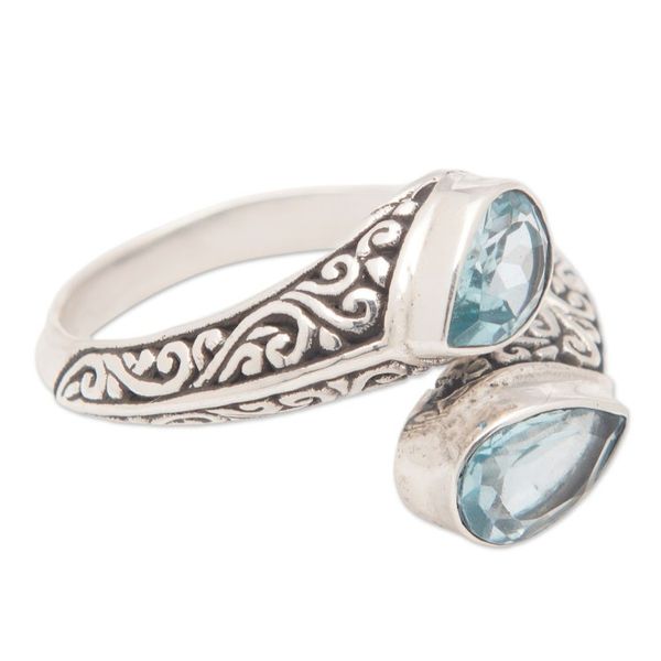 Alternate image for Sterling Silver Wrap Ring with Two Faceted Blue Topaz Stones Two Marvels