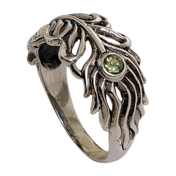 Alternate image for Peridot Sterling Silver Feather Band Ring from Indonesia Feather Light