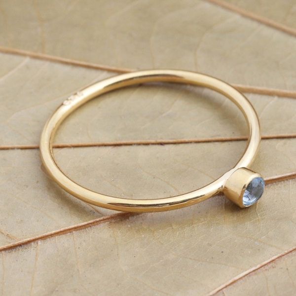 Alternate image for 18k Gold Plated Solitaire Ring with Blue Quartz Subtly Sweet