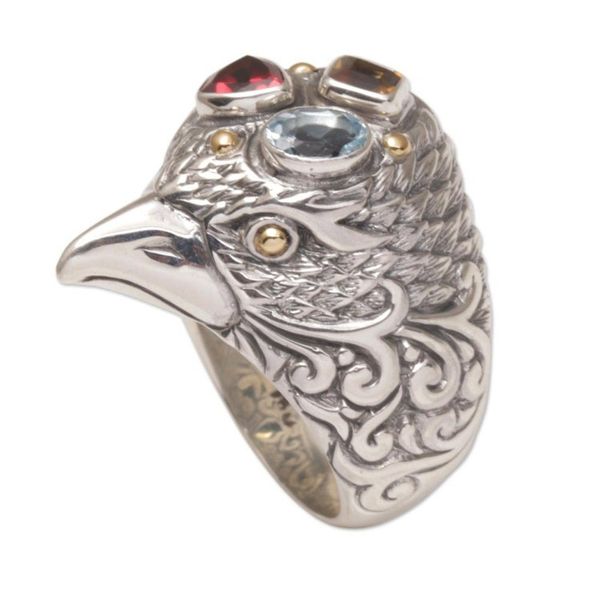Alternate image for Gold Accent Multi-Gemstone Bird Cocktail Ring from Bali Starling Charisma