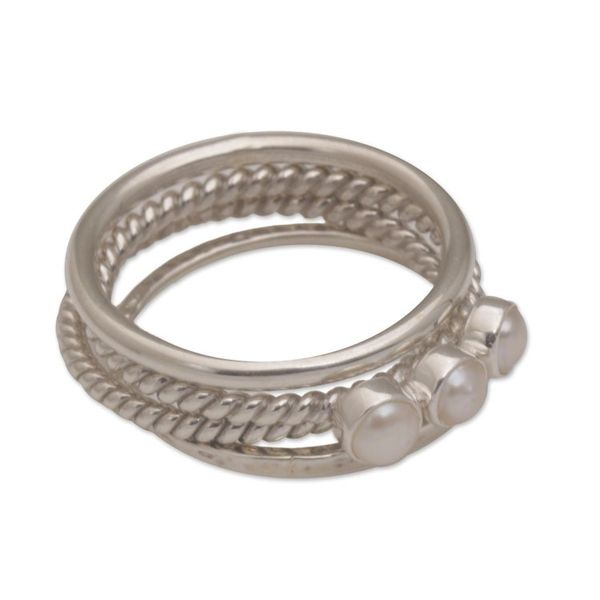 Alternate image for 925 Sterling Silver Cultured Pearl Stacking Rings Set of 4 United Moons