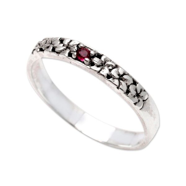 Alternate image for Garnet and Sterling Silver Single Stone Ring Dainty Frangipani