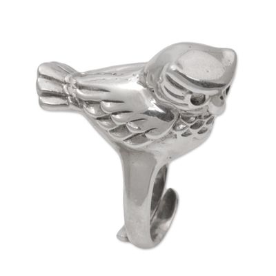 Alternate image for Artisan Crafted Sterling Silver Owl Cocktail Ring from Bali Perched Owl