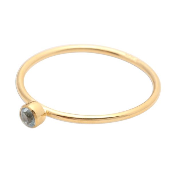 Alternate image for 18k Gold Plated Solitaire Ring with Blue Quartz Subtly Sweet
