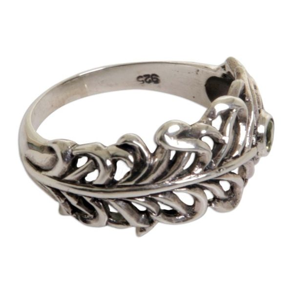 Alternate image for Peridot Sterling Silver Feather Band Ring from Indonesia Feather Light
