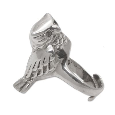 Alternate image for Artisan Crafted Sterling Silver Owl Cocktail Ring from Bali Perched Owl