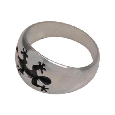 Alternate image for Mens Sterling Silver Gecko Band Ring with Gecko Motif Grand Gecko