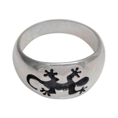 Alternate image for Mens Sterling Silver Gecko Band Ring with Gecko Motif Grand Gecko