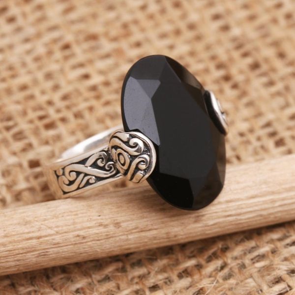 Alternate image for Oval Onyx and Sterling Silver Cocktail Ring from Bali Mysterious Oval