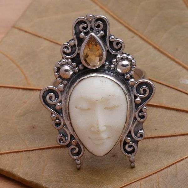 Alternate image for Cow Bone and Citrine Cocktail Ring Sleeping Princess